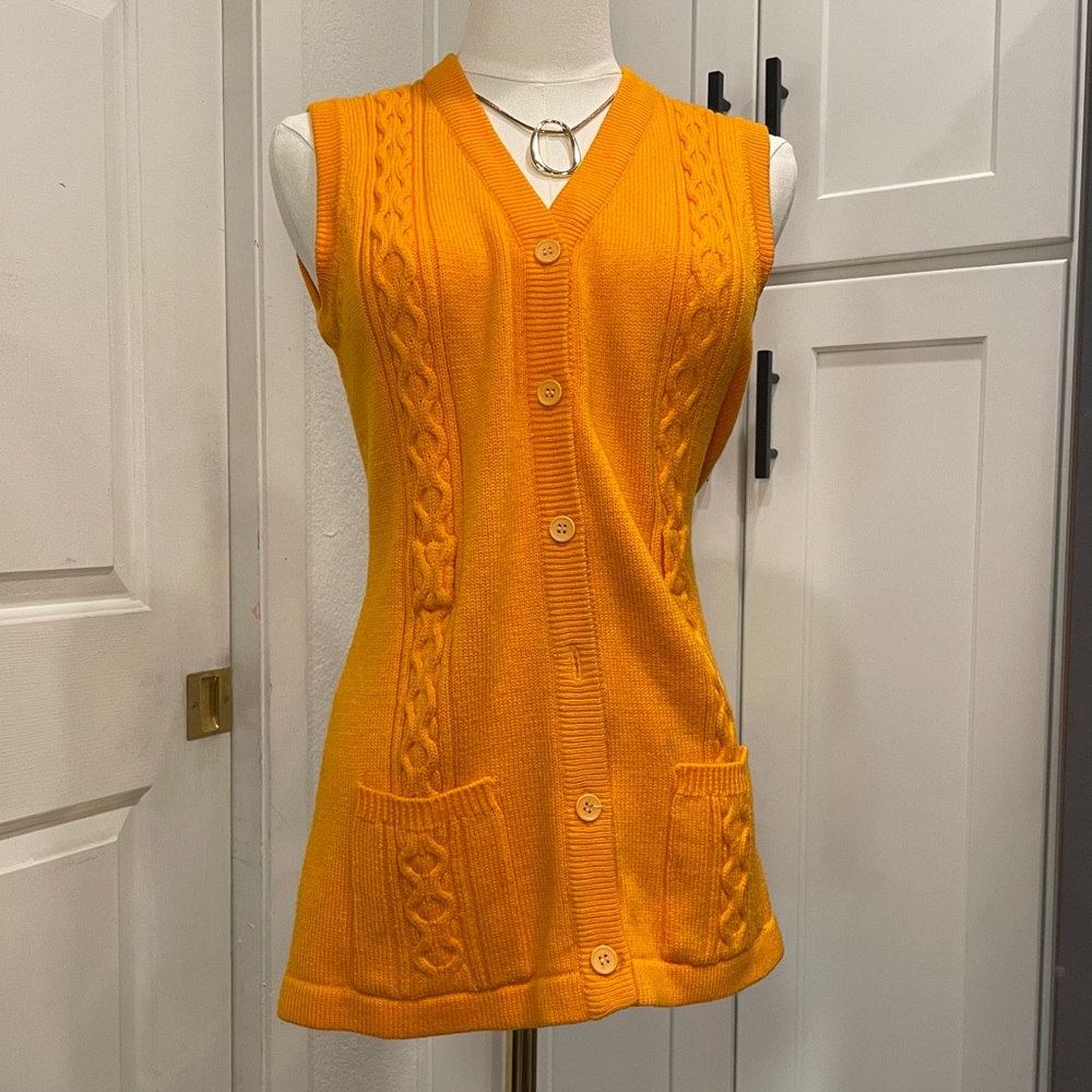 Orange Cable Knit Sleeveless Cardigan
